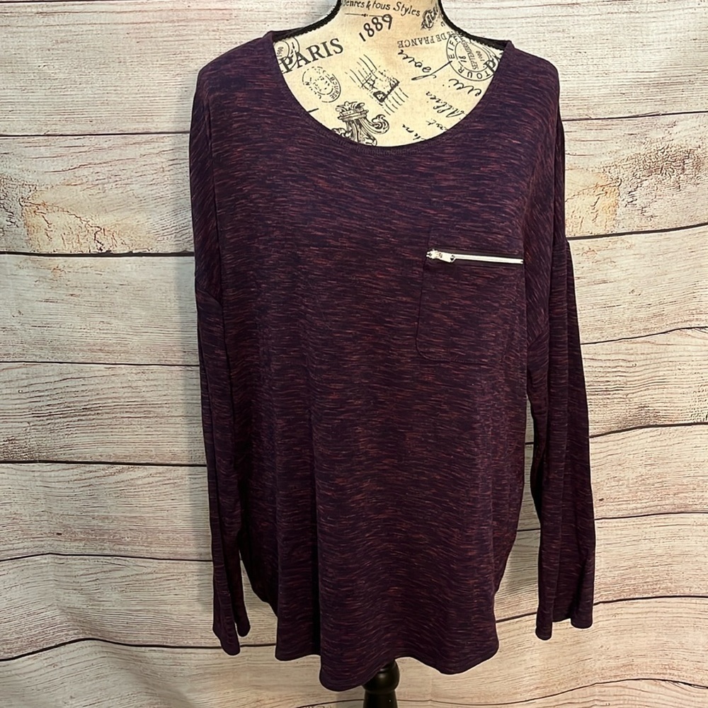 Chico’s Weekend CoziSoft Spacedye Tee Zip Pocket Long Sleeves Size 3 XL